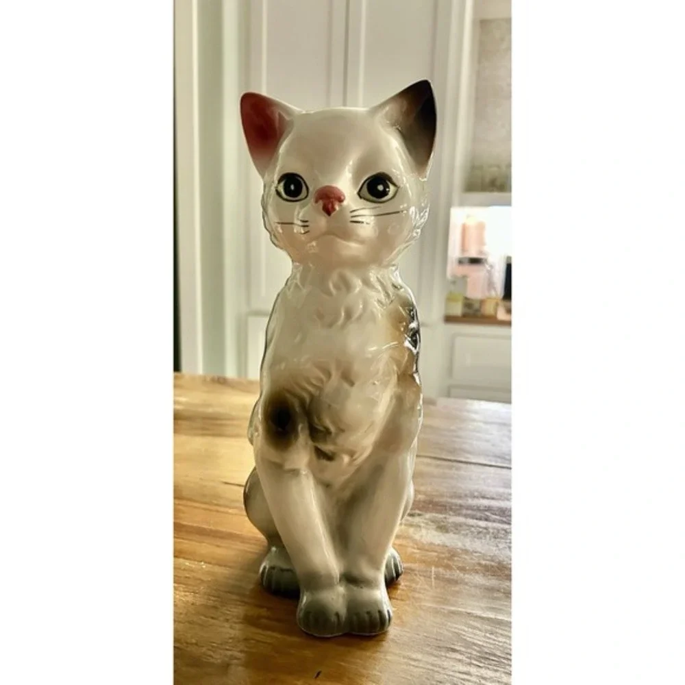 Vintage Anthropomorphic Ceramic Cat Figurine Kitsch‎ Lustre Finish Japan